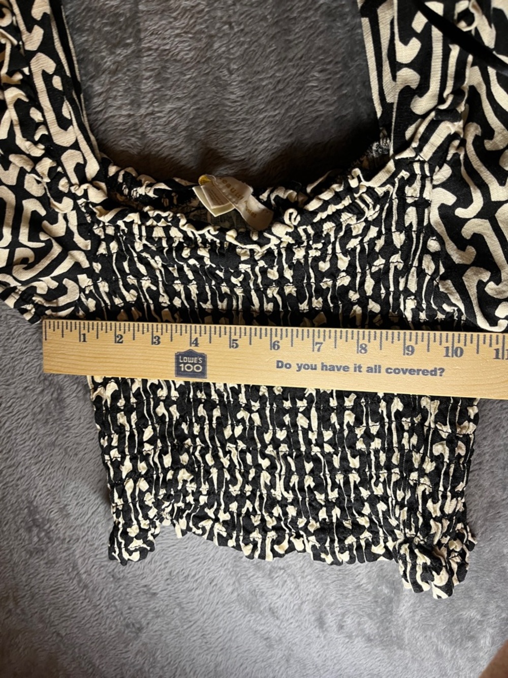 Monteau Black & White Smocked Puff Sleeve Crop Top - Picture 6 of 7